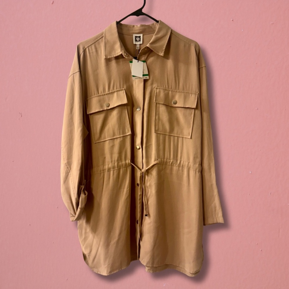 NWT Anne Klein Light Coffee Utility Shirt Dress Size L